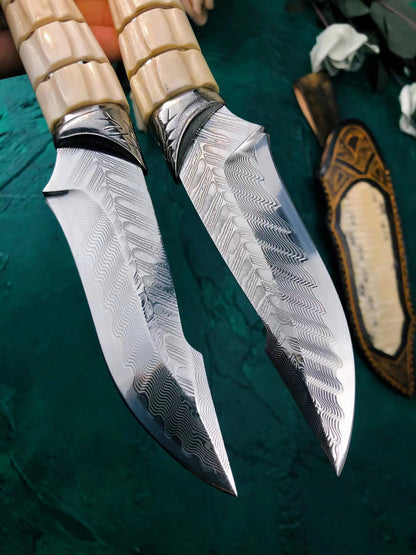Vg10 Damascus Hunting Knife Fixed Blade Stag Horn Dragon w/ Sheath -AK-HT0636
