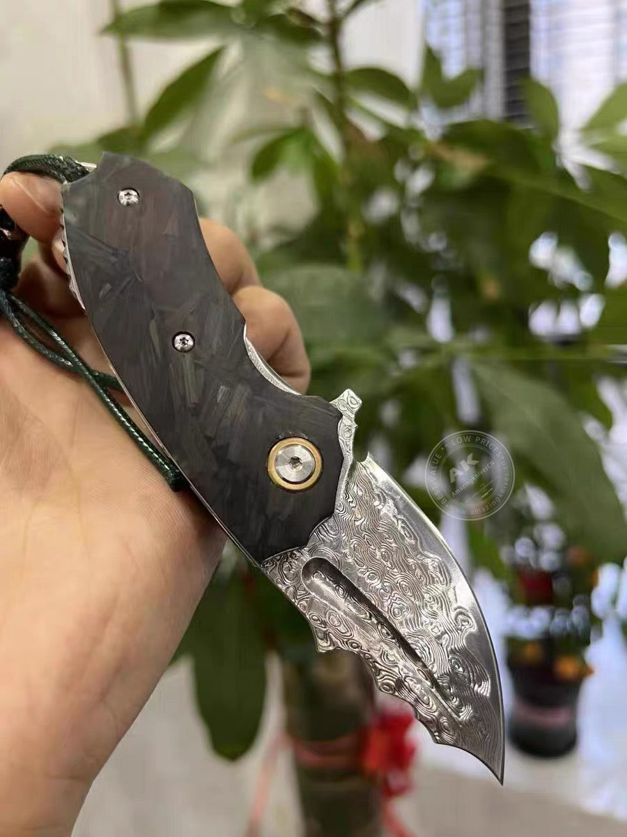 75 Layer Vg10 Damascus Folding Knife Pocket Knives Carbon Fiber Handle - AK-HT0764
