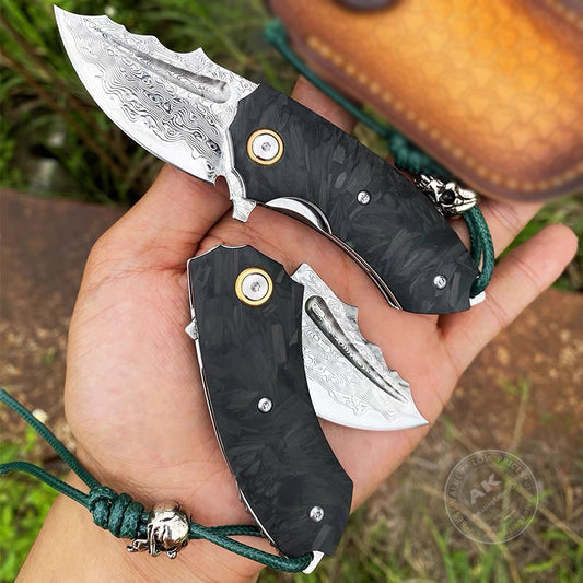 75 Layer Vg10 Damascus Folding Knife Pocket Knives Carbon Fiber Handle - AK-HT0764