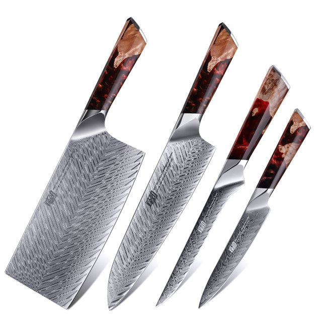 4 PCS Set 67-Layer  Damascus Steel Kithcen Knife Set Amazing Quality -AK-DS0790