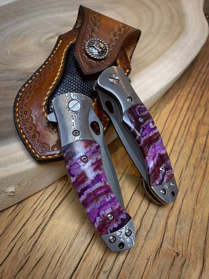 Collectible Luxury Handmade Wootz Steel Damacus Folding Knife with Sheath-AK-HT0797