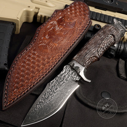 Vg10 Hunting Knife Fixed Blade Damascus Steel Handcrafted Owl Head -AK-HT0810