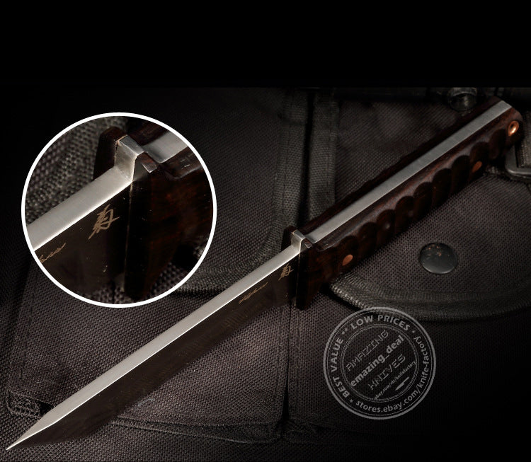 D2 Steel Japanese Style Katana Knife Samurai Hunting Knife Tanto Point Bushido Full Tang with Sheath  - AK-HT0820