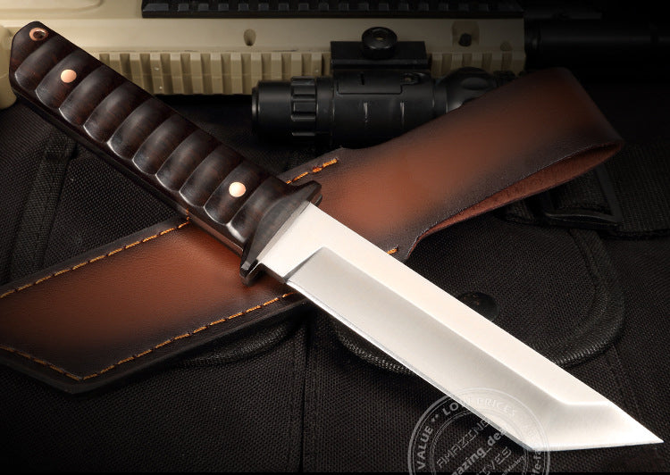 D2 Steel Japanese Style Katana Knife Samurai Hunting Knife Tanto Point Bushido Full Tang with Sheath  - AK-HT0820