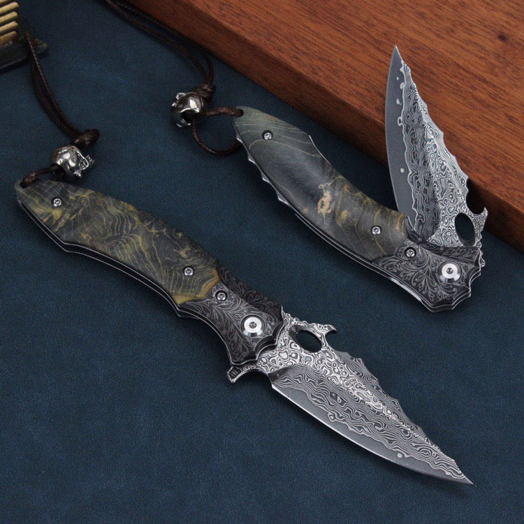 Vg10 Damascus Hunting Knife Folding Pocket Knife Ball Bearings- AK-HT0821