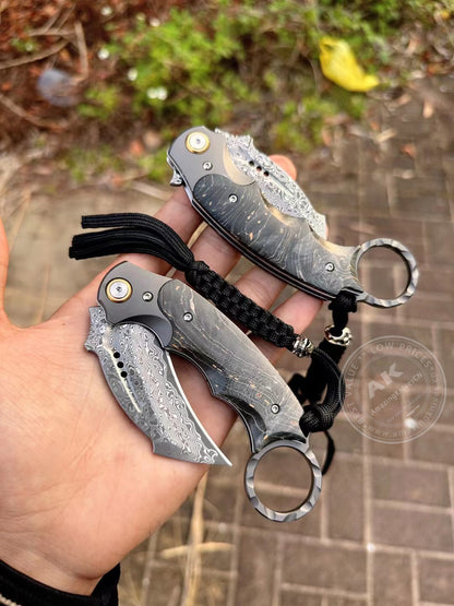 Japanese Damascus Folding Claw Knife Survival Karambit Hunting Ball Bearing with Case- AK-HT0822