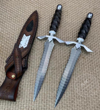 Damascus Dirk Outdoor Survival Hunting Knife Army Sword Fixed Blade Dagger - AK-HT0759