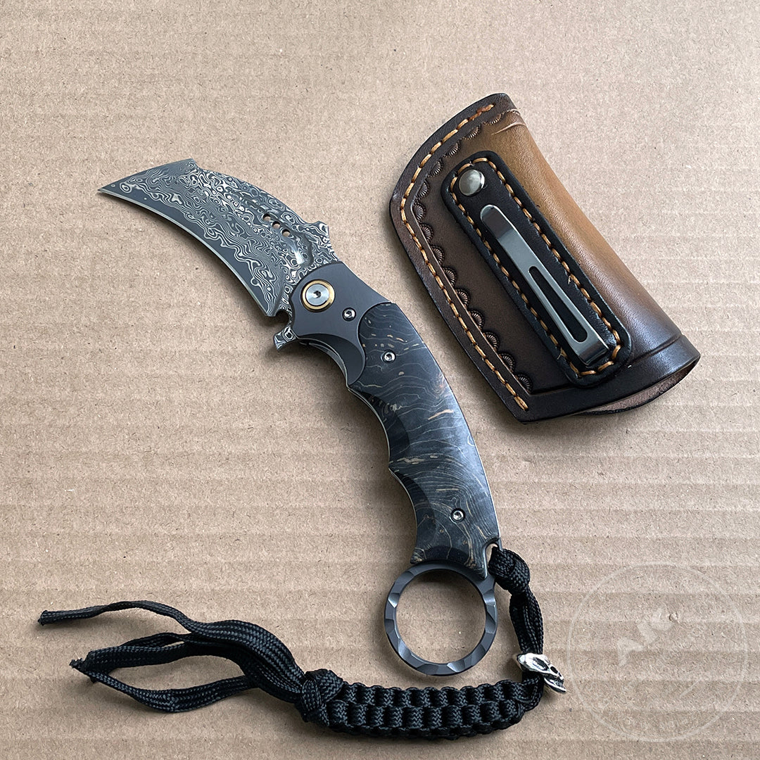 Japanese Damascus Folding Claw Knife Survival Karambit Hunting Ball Bearing with Case- AK-HT0822