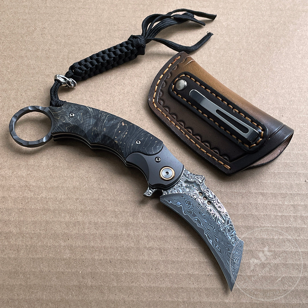 Japanese Damascus Folding Claw Knife Survival Karambit Hunting Ball Bearing with Case- AK-HT0822