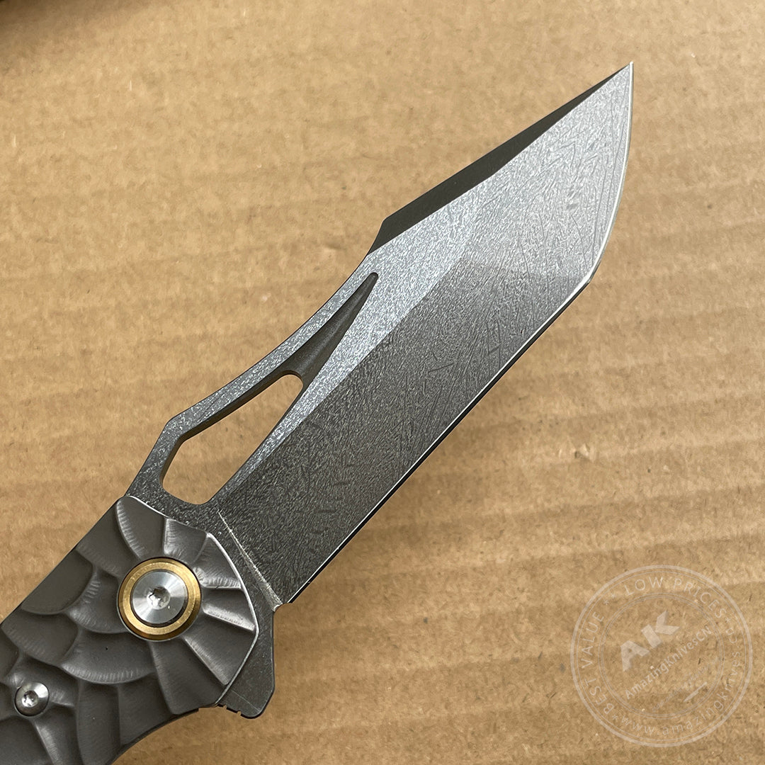 Wootz Steel Folding Pocket Knife Tactical Flipper Carbon Fiber Ball Bearing - AK-HT0827