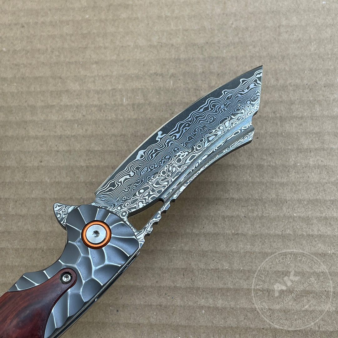 Hunting Knife Tactical Damascus Folding Knives Flipper Ball Bearings with Sheath - AK-HT0744