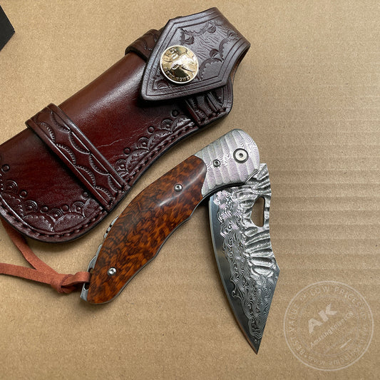VG10 Damascus Folding Knife Snakewood Handle- AK-HT0684