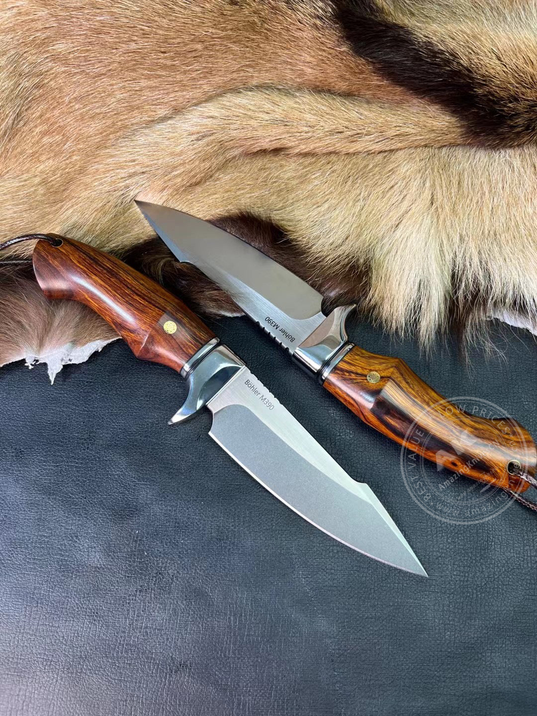 Premium M390 Steel Blade Bowie Knife Fixed Blade Tactical Knife Desert Ironwood with Sheath - AK-HT0644