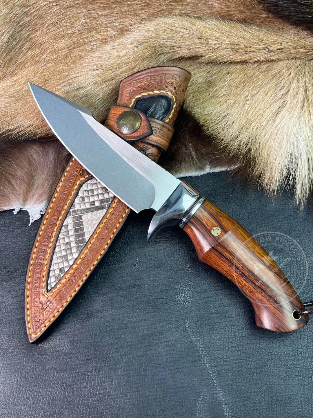 Premium M390 Steel Blade Bowie Knife Fixed Blade Tactical Knife Desert Ironwood with Sheath - AK-HT0644