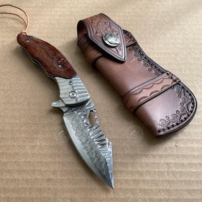 VG10 Damascus Folding Knife Snakewood Handle- AK-HT0684