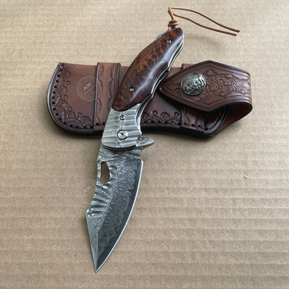 VG10 Damascus Folding Knife Snakewood Handle- AK-HT0684