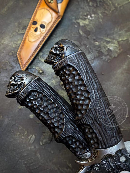 Vg10 Damascus Fixed Blade Hunting Knife Bushcraft Survival Hammered Pattern - AK-HT0761