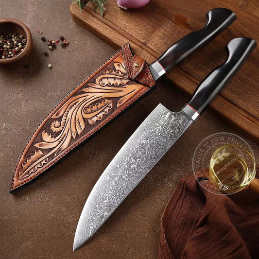 Japanese VG10 Damascus Steel Chef Knife Kitchen Knife with Leather Sheath -AK-DC0605