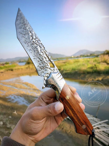 Damascus Steel Hunting Fixed Blade Knife Full Tang Survival Knife Combat Knives - AK-HT0725