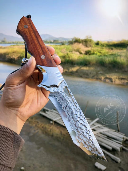 Damascus Steel Hunting Fixed Blade Knife Full Tang Survival Knife Combat Knives - AK-HT0725