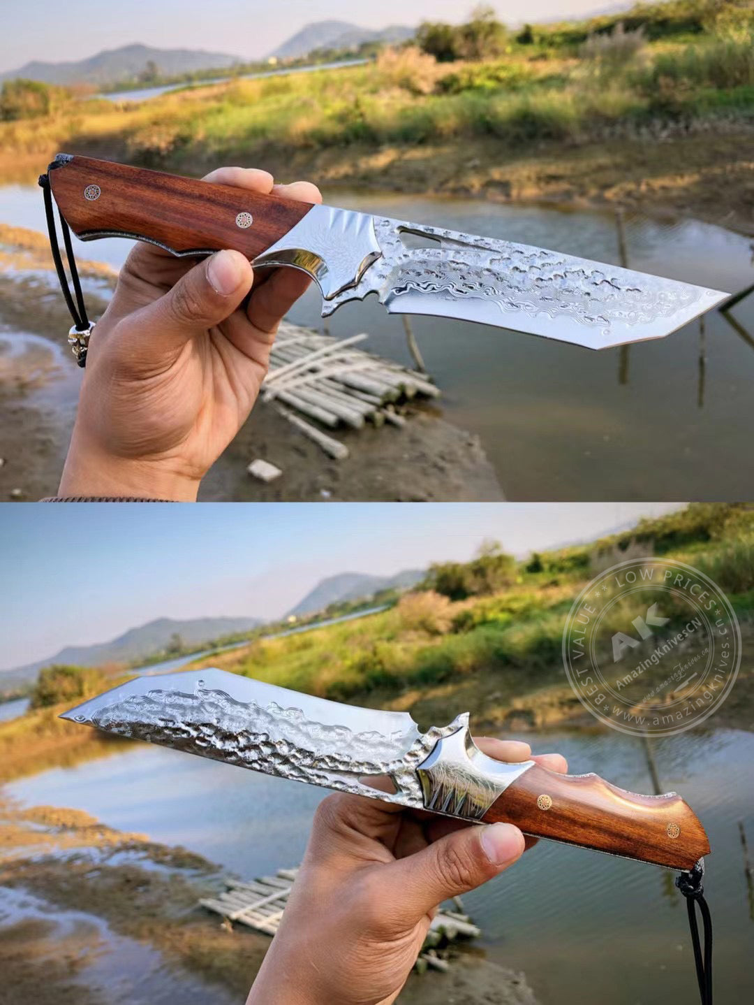 Damascus Steel Hunting Fixed Blade Knife Full Tang Survival Knife Combat Knives - AK-HT0725