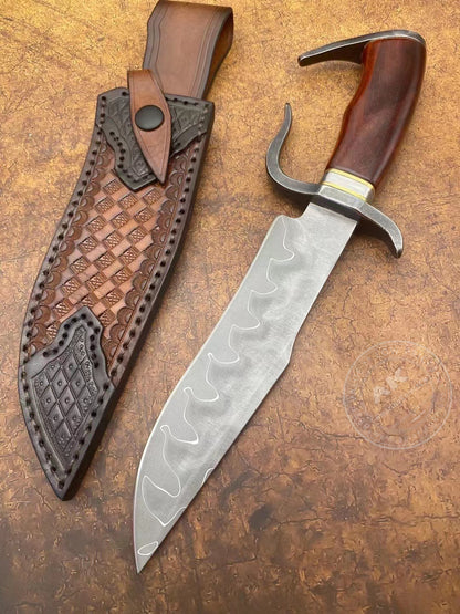 Hand Forged Damascus Hunting Knife Survival Bowie with Sheath- AK-HT0638-S