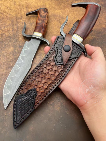 Hand Forged Damascus Hunting Knife Survival Bowie with Sheath- AK-HT0638-S