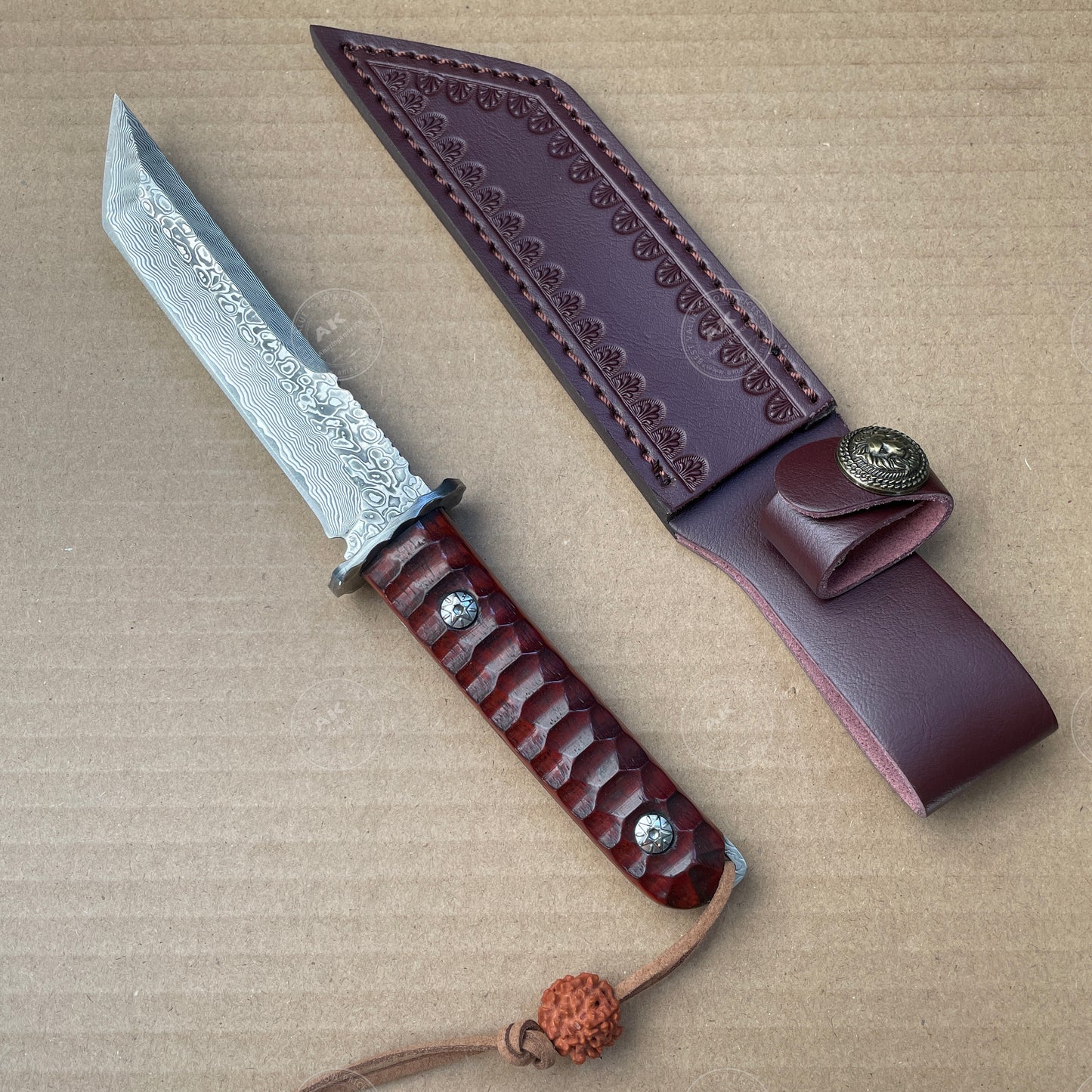 Japanese VG10 Damascus Hunting Knife Katana Knife Samurai Full Tang Sword Tanto - AK-HT0570