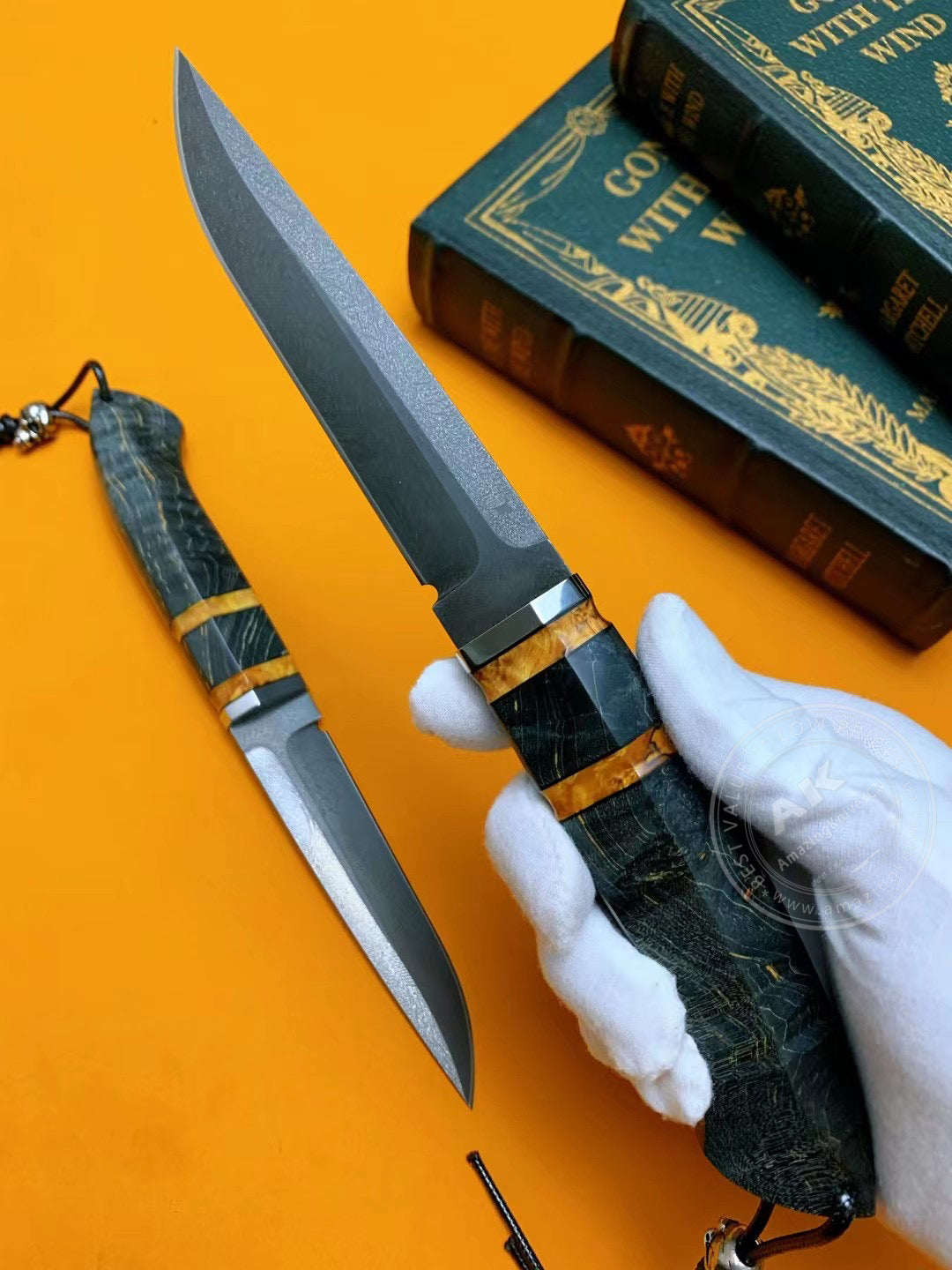 Wootz Steel Hunting Knife with Leather Sheath - AK-HT0775