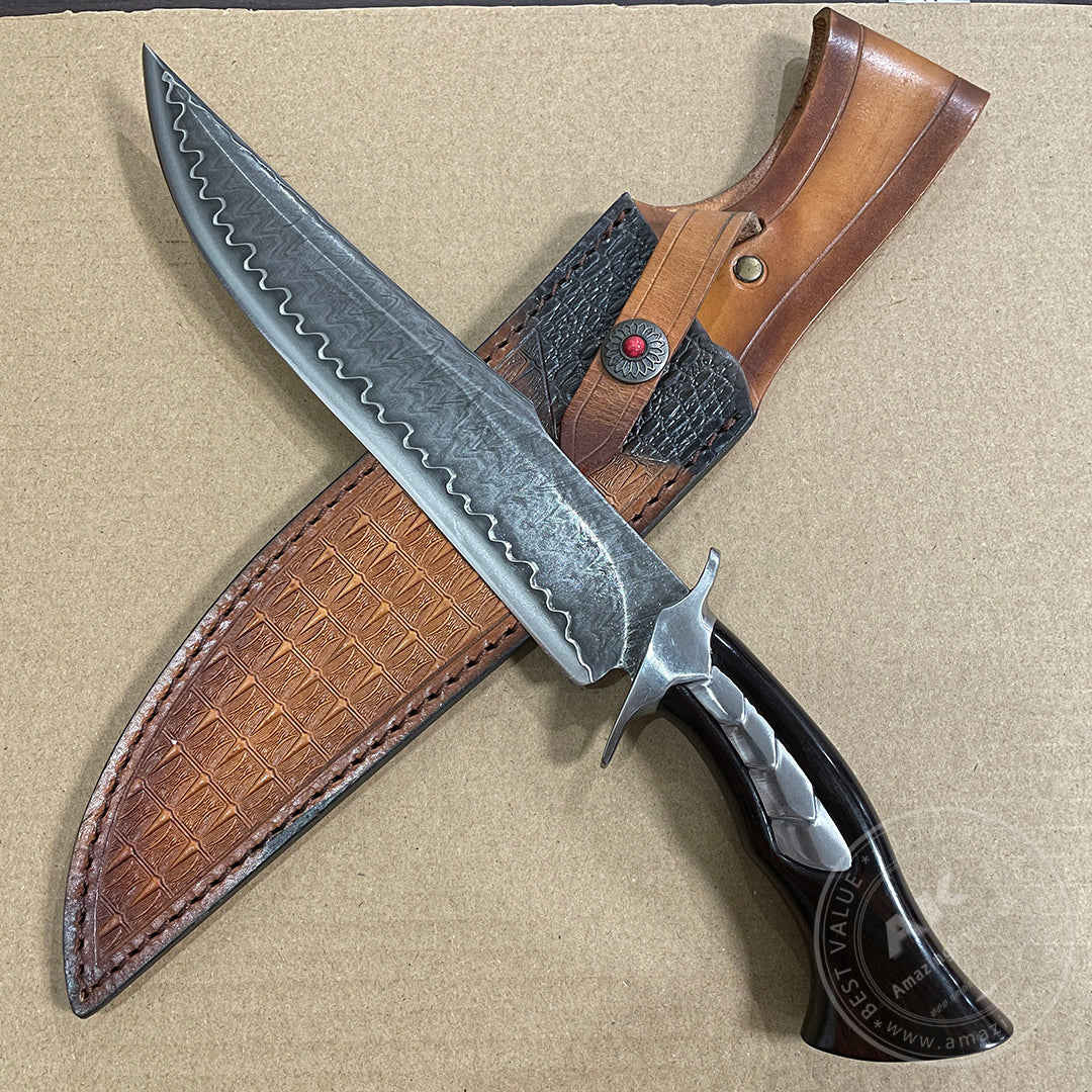 HAND FORGED DAMASCUS HUNTING KNIFE BOWIE KNIVES SURVIVAL SAN MAI - AK-HT0579