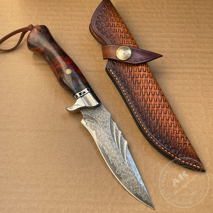 Damascus VG10 Hunting Knife Handcrafted Survival Fixed Blade - AK-HT0560