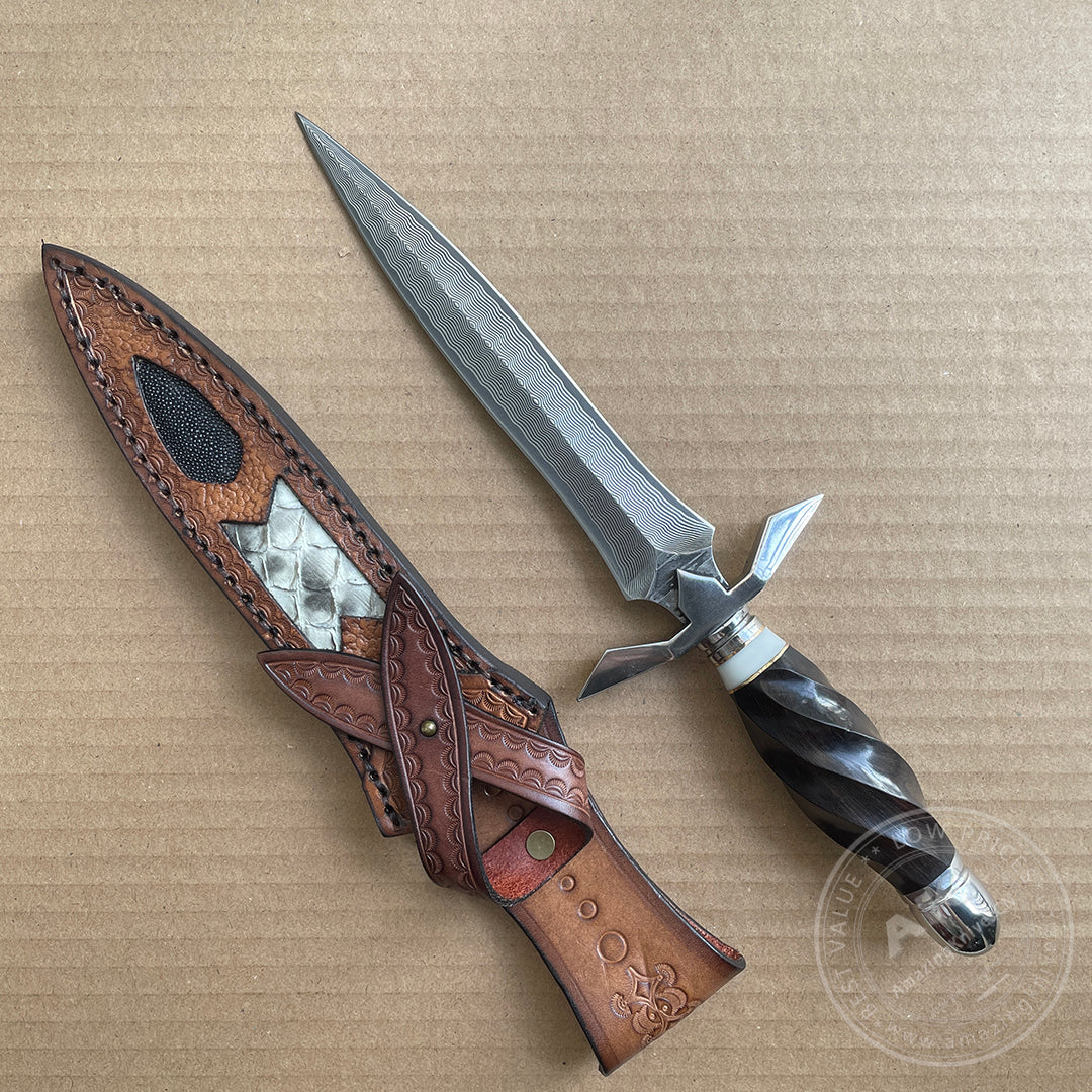 Damascus Dirk Outdoor Survival Hunting Knife Army Sword Fixed Blade Dagger - AK-HT0759