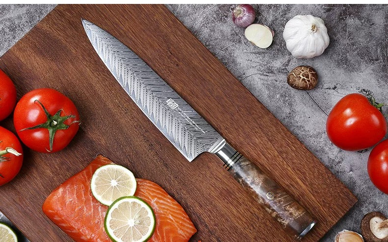 8'' Chef Knife Japanese VG10 Damascus Steel Kitchen Knives Stainless Gyuto with Wood Handle - AK-DC0348