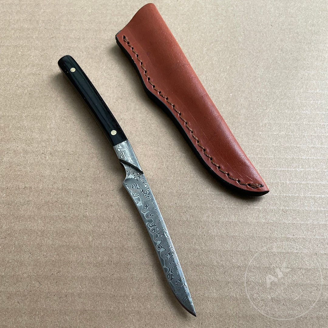 Damascus Camping Hunting Knife Outdoor Utility Fixed Blade w/Sheath Ebony Wood - AK-HT0390
