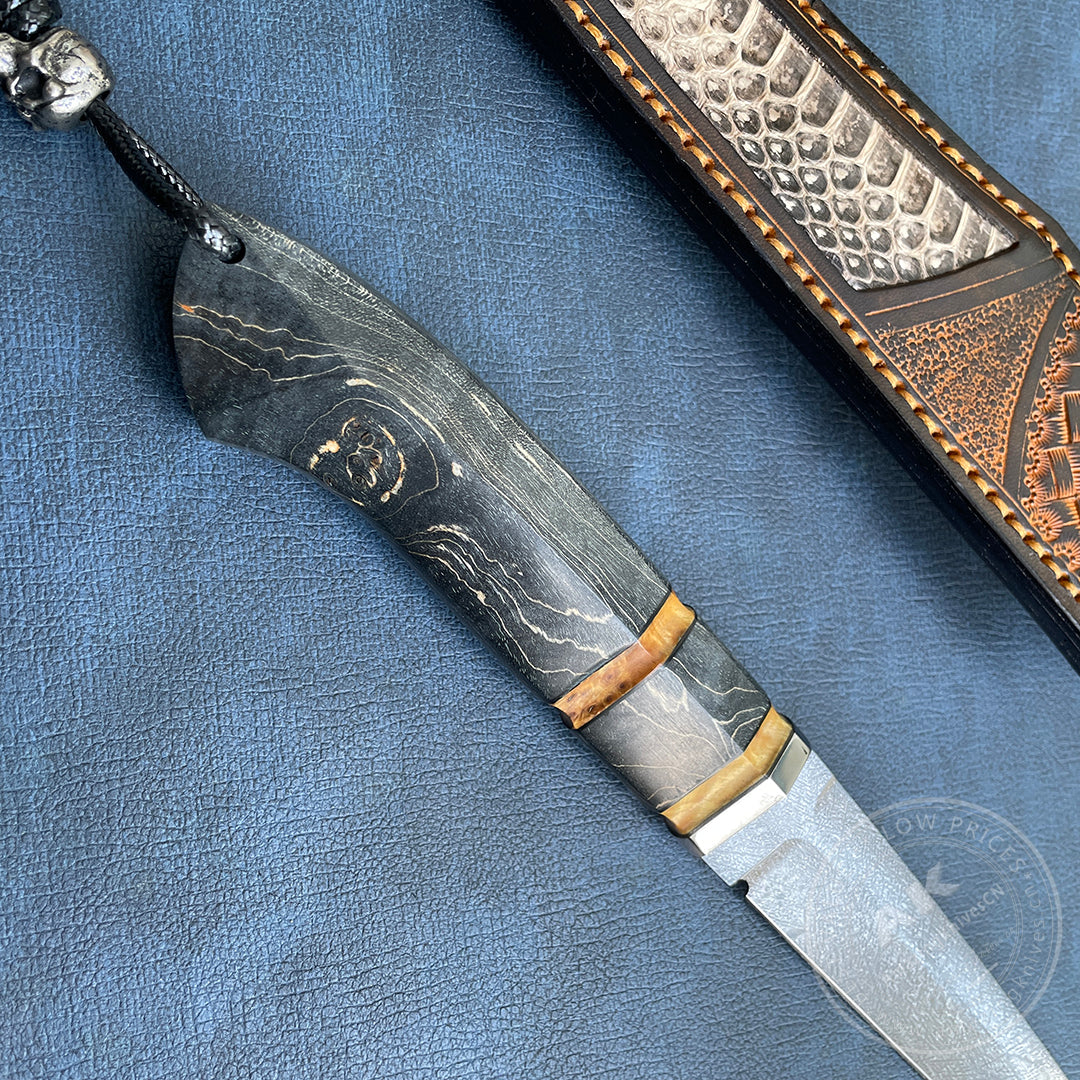 Wootz Steel Hunting Knife with Leather Sheath - AK-HT0775