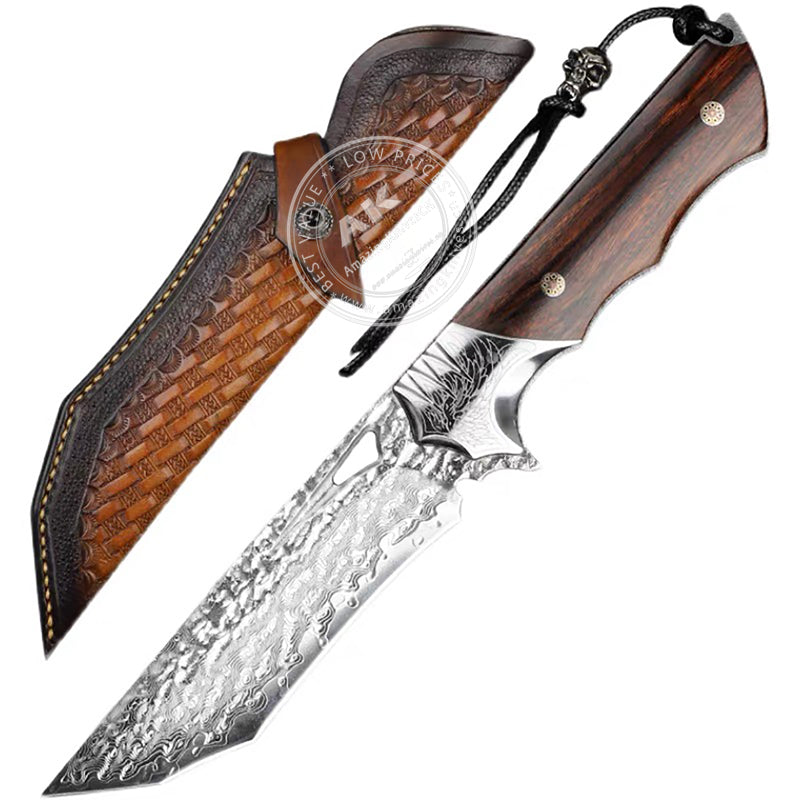 Damascus Steel Hunting Fixed Blade Knife Full Tang Survival Knife Combat Knives - AK-HT0725