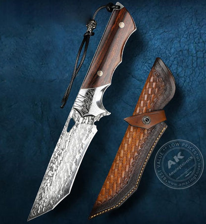 Damascus Steel Hunting Fixed Blade Knife Full Tang Survival Knife Combat Knives - AK-HT0725