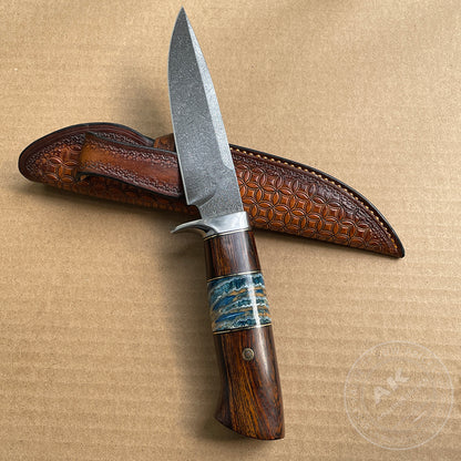 Luxury Handmade Wootz Steel Hunting Knife with Leather Sheath - AK-HT0780