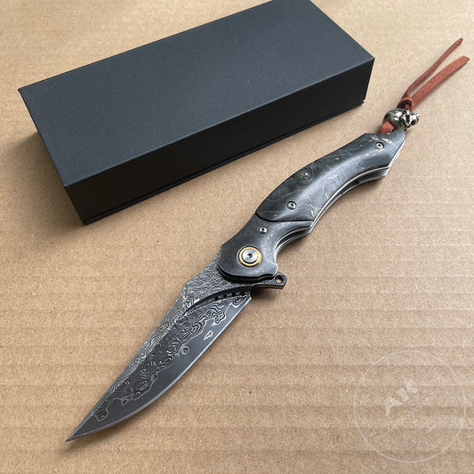 VG10 Damascus Folding Knife Pocket Knife Black Ball Bearing - AK-HT0692
