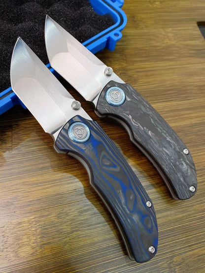 Premium M390 Blade Folding Knife Tactical Flipper Ball Bearings Titanium Alloy Carbon Fiber - AK-HT0791