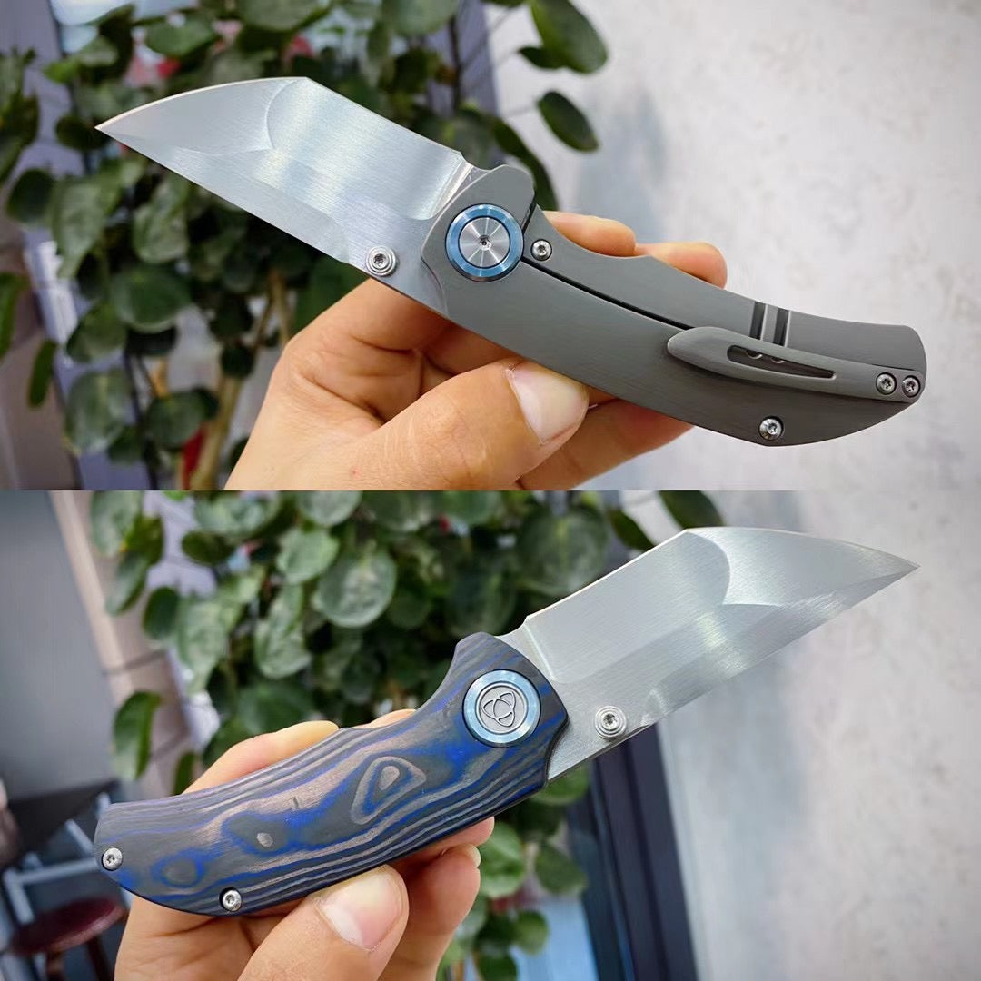 Premium M390 Blade Folding Knife Tactical Flipper Ball Bearings Titanium Alloy Carbon Fiber - AK-HT0791