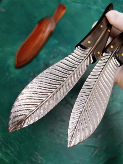 Stainless Steel Knife Feather Knife Fixed Blade Collectible w/ Sheath - AK-HT0510-S