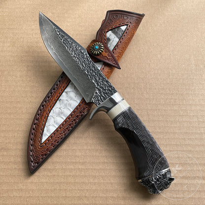Vg10 Hunting Knife Fixed Blade Damascus Steel Handcrafted Tiger Head -AK-HT0809