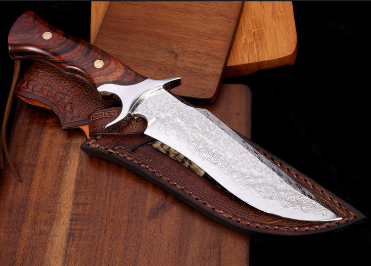 Handmade Forged Damascus Hunting Knife Handcrafted Fixed Blade Full Tang - AK-HT0720