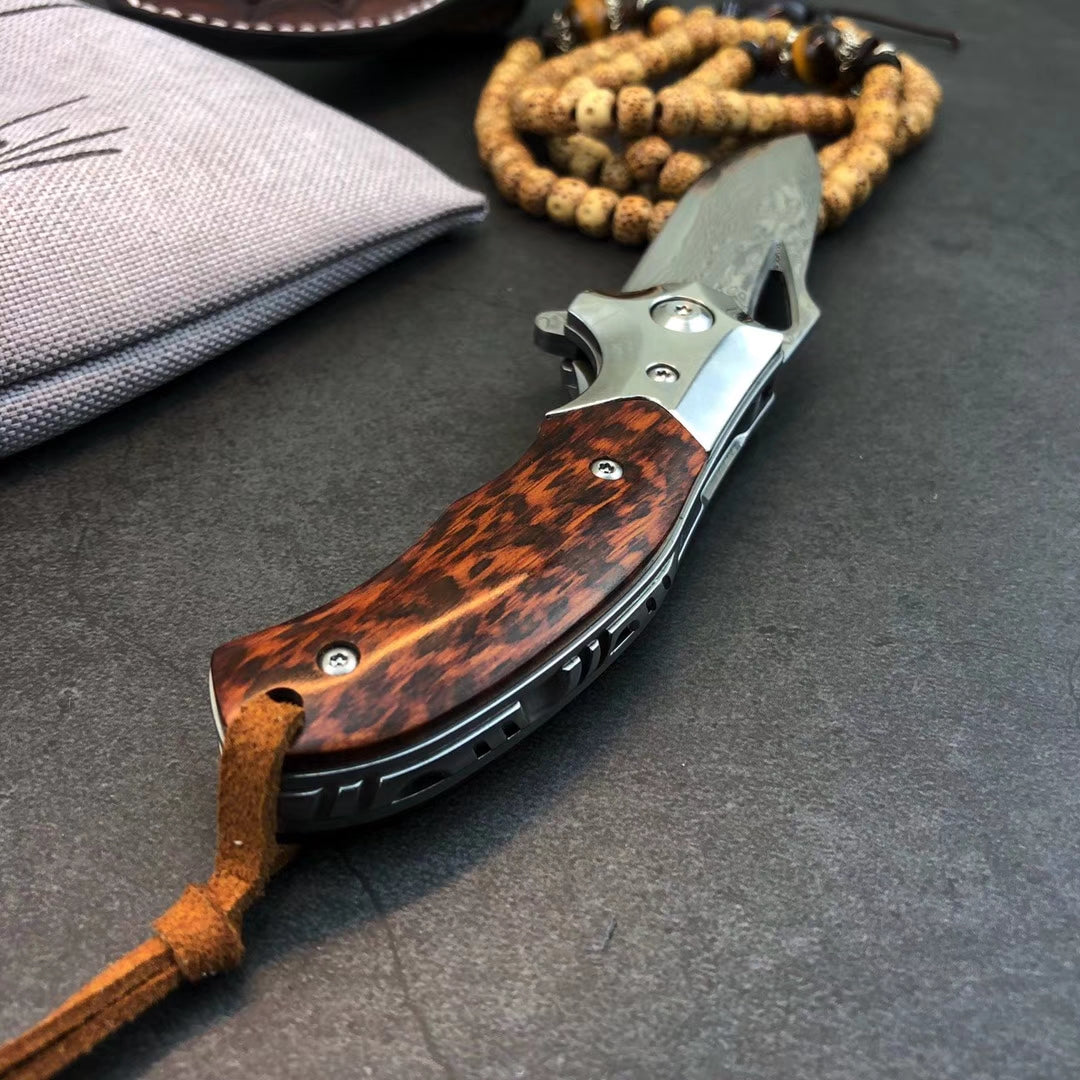 Damascus Folding Knife Snakewood Handle- AK-HT0337