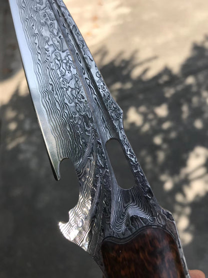 JAPANESE DAMASCUS VG10 HUNTING KNIFE BLOOD GROOVED FULL TANG - AK-HT0413