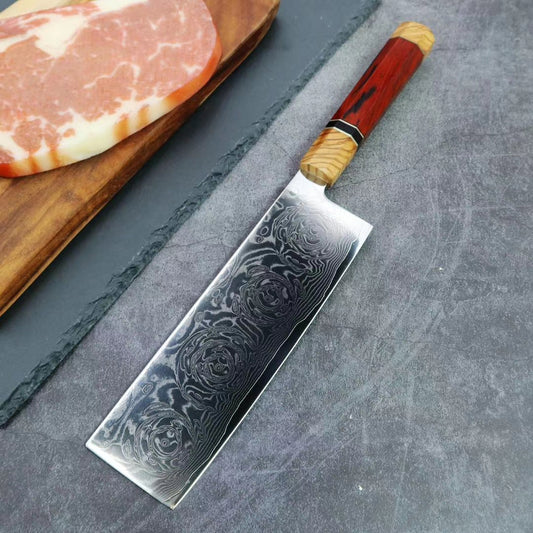 Japanese VG10 Damascus Nakiri knife Kitchen Knives Rose Pattern - AK-DV0580