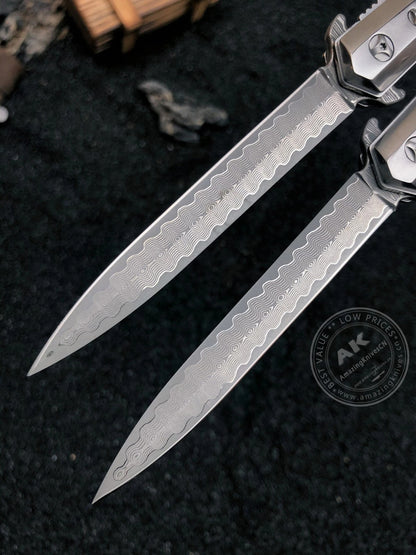 Vg10 Damascus Flipper Knife Folding Blade Tactical Knife Needle Point - AK-HT0590