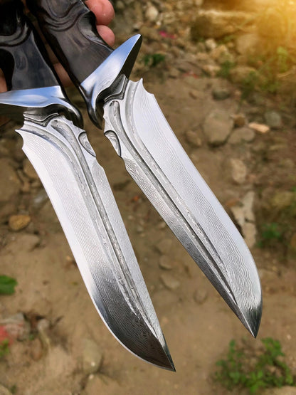 Handcrafted 85 Layer Damascus Hunting Knife Survival Art Knife w/ Sheath Ebony- AK-HT0596