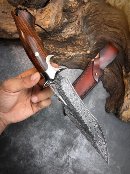 Forged Damascus Hunting Knife Handcrafted Fixed Blade - AK-HT0529